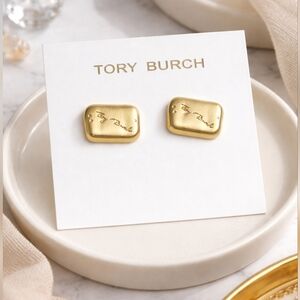 🆕️Tory Burch Gold Torsade Signature Chunk Nugget Plaque Stud Earrings